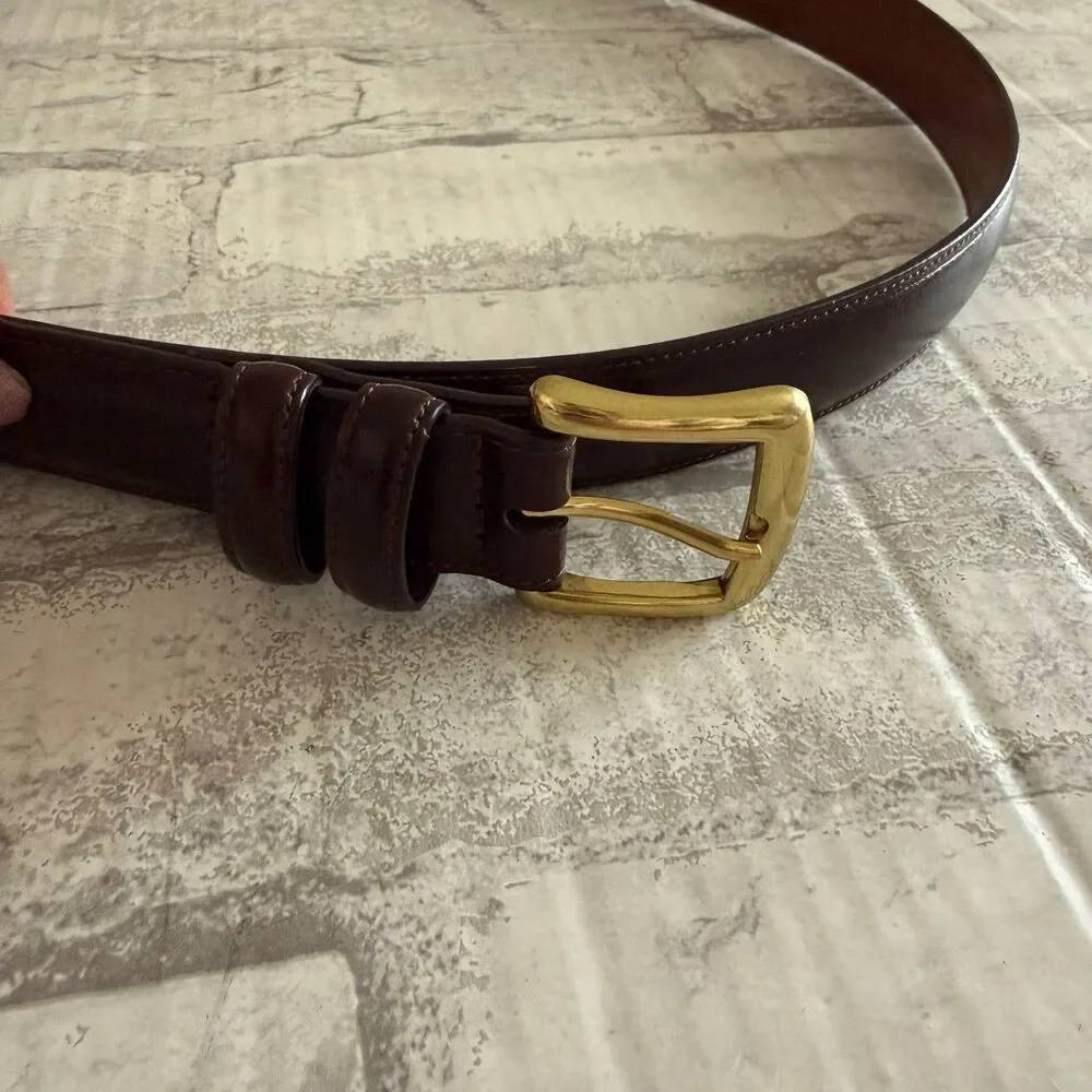 Farah Mens Brown Bonded Leather 42/105 Belt Gold Tone Buckle Heritage Workwear